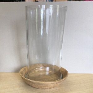 Creative Co-Op Glass Hurricane Candle Holder with Wooden Base